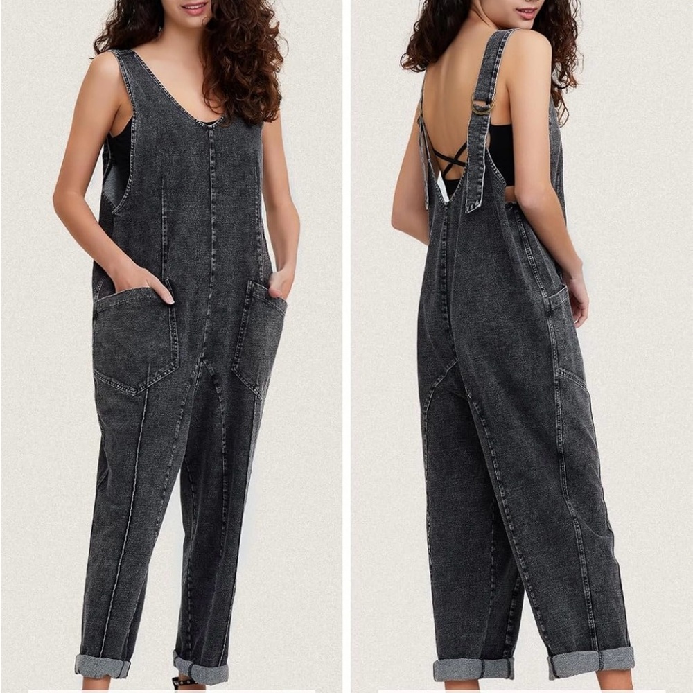 Women's Black Denim Overalls